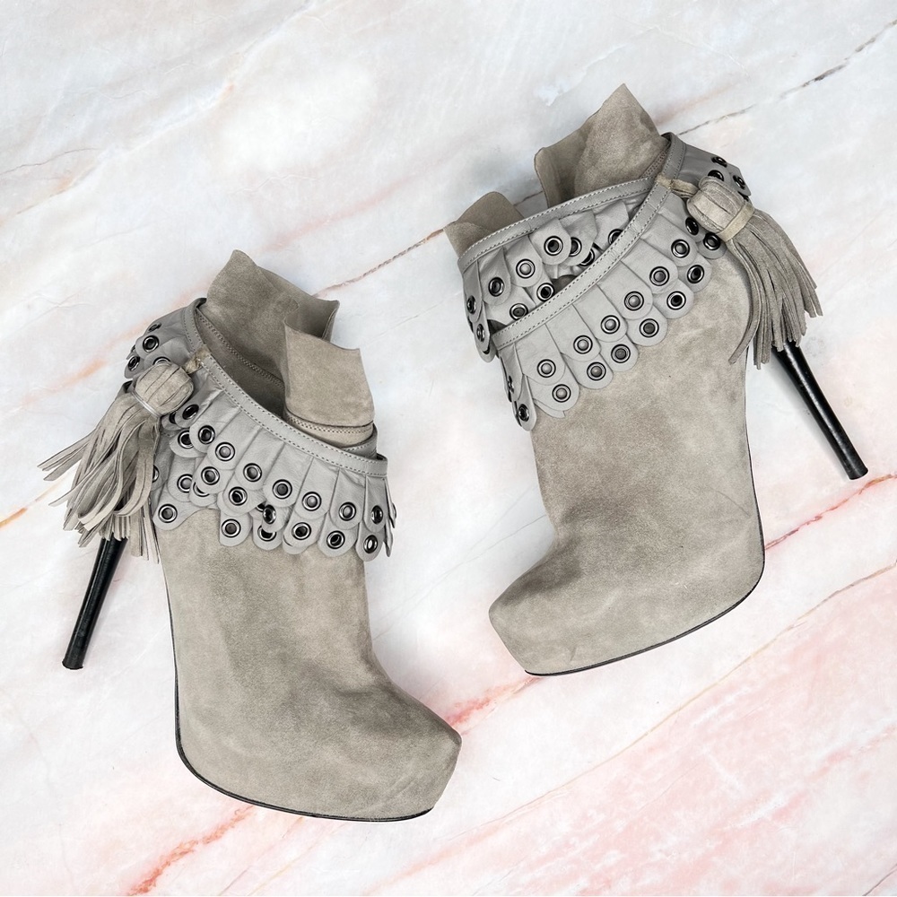3.1 Phillip Lim Dee Dee Gray Suede Leather Stiletto Booties Boots Heels 36